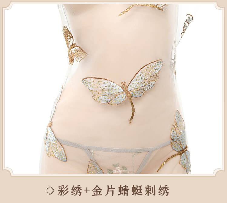 金彩蜻蜓刺繡堆堆領透視肚兜